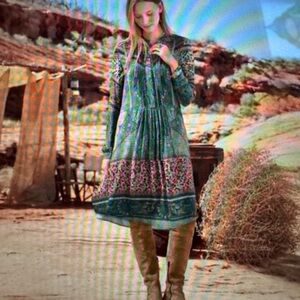 Sundance Teal and Pink /Green Paisley Long Sleeve Dress